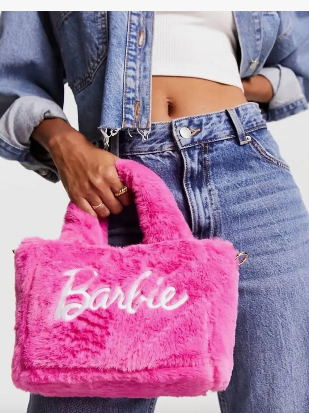 Skinnydip London x Barbie Mattel 2023 Pink Faux Fur Crossbody Mini Tote Bag - Picture 2 of 16